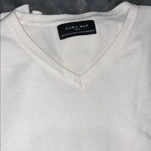 Zara White V-Neck Breathable Sweater